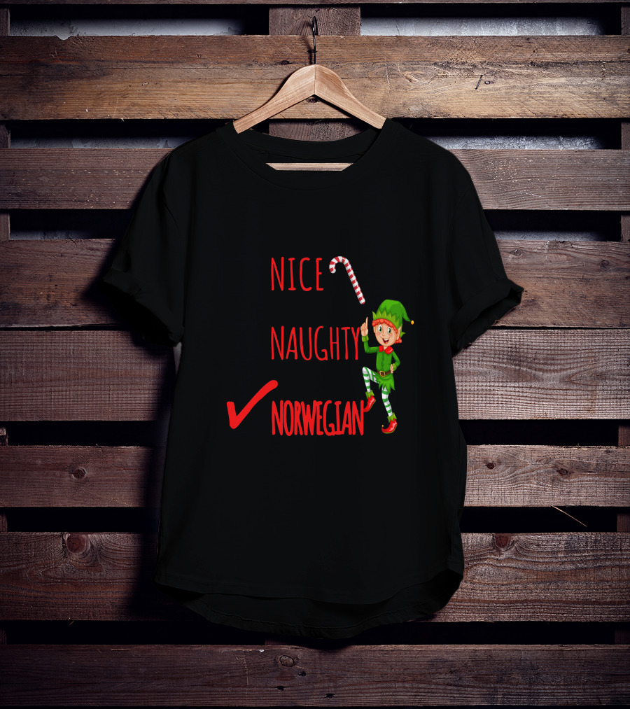 Nice Naughty Norwegian Elf Christmas Checklist T-Shirt