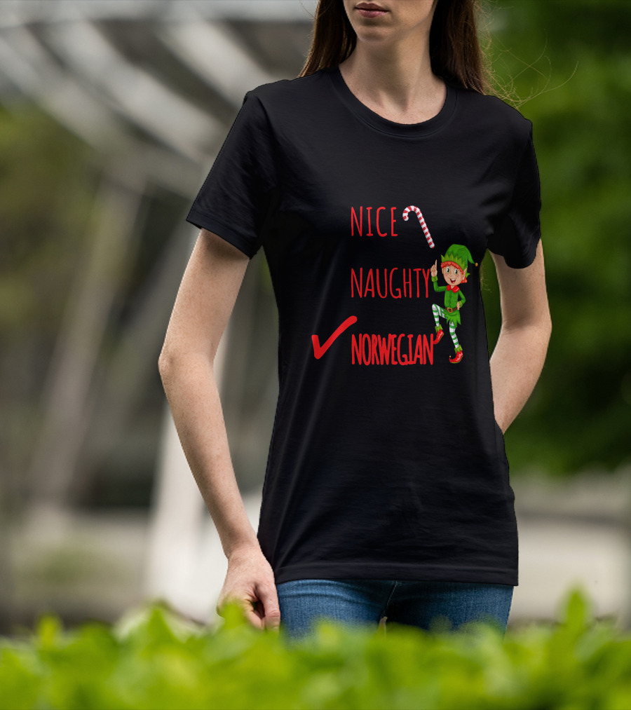 Nice Naughty Norwegian Elf Christmas Checklist T-Shirt