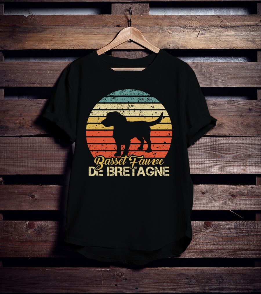 Retro Stripes Basset Fauve De Bretagne Silhouette Vintage T-Shirt