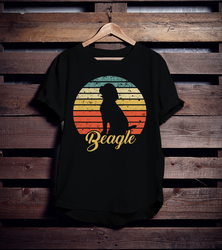 Vintage Beagle Silhouette With Retro Sunset Stripes T-Shirt