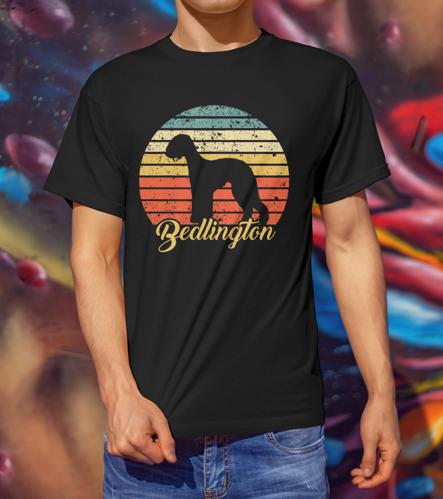 Retro Vintage Bedlington Silhouette Sunset T-Shirt