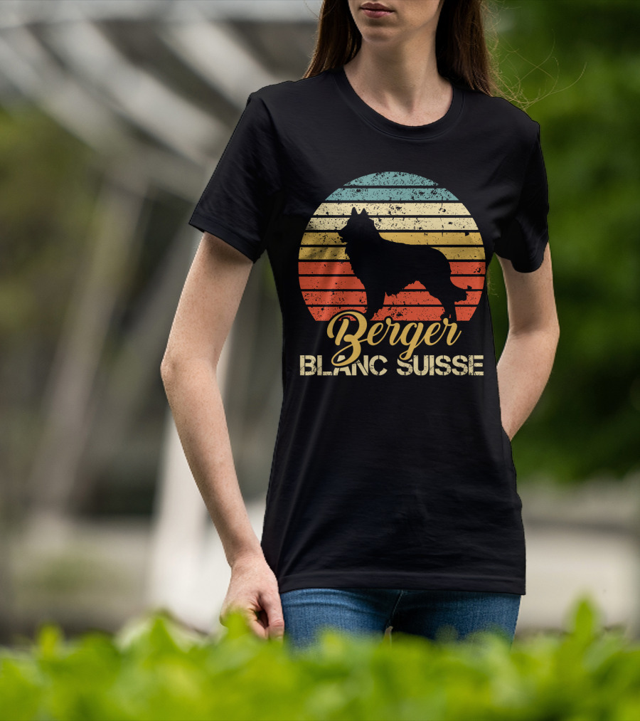 Retro Sunset Silhouette Berger Blanc Suisse Text T-Shirt