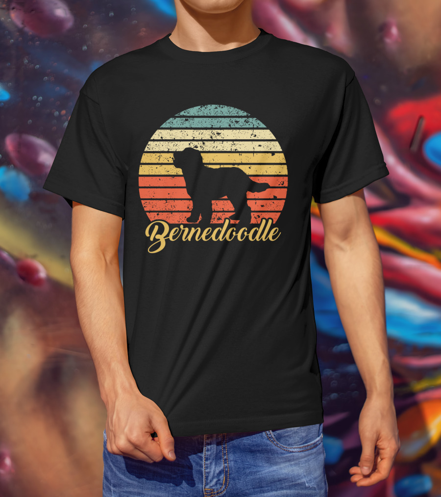 Retro Striped Bernedoodle T-Shirt