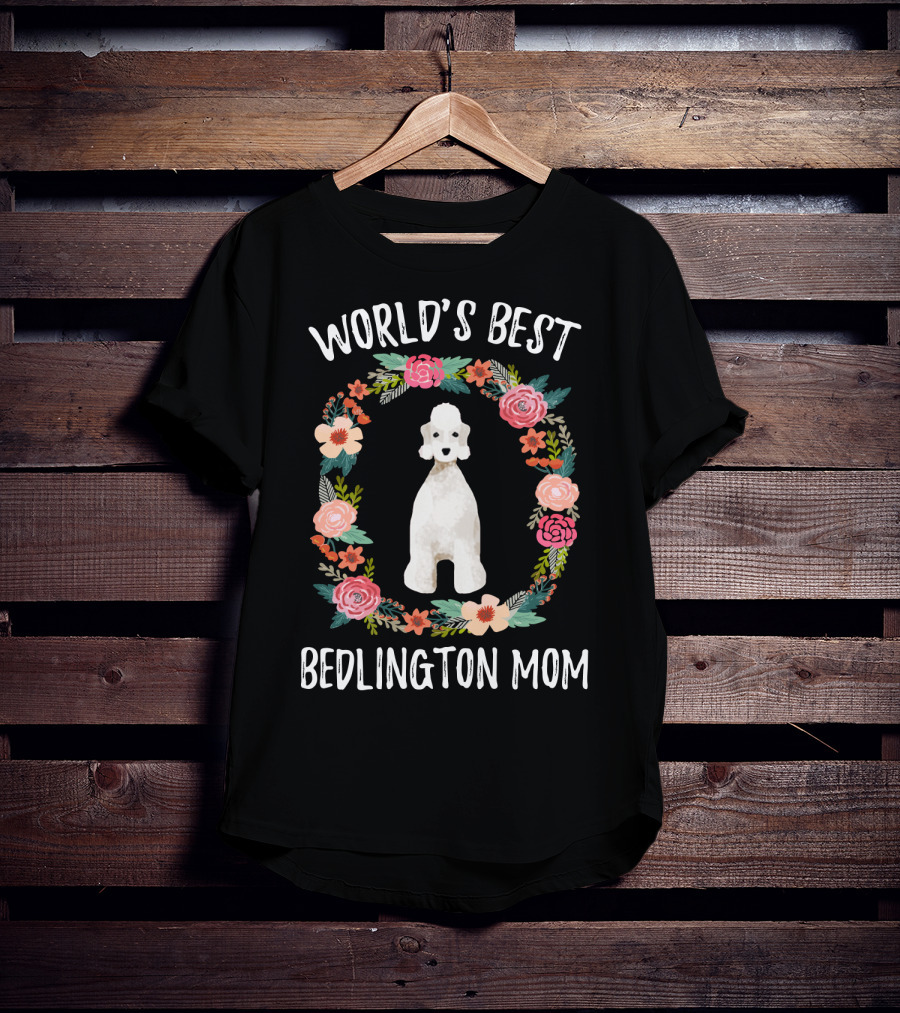 World's Best Bedlington Mom Floral Dog T-Shirt