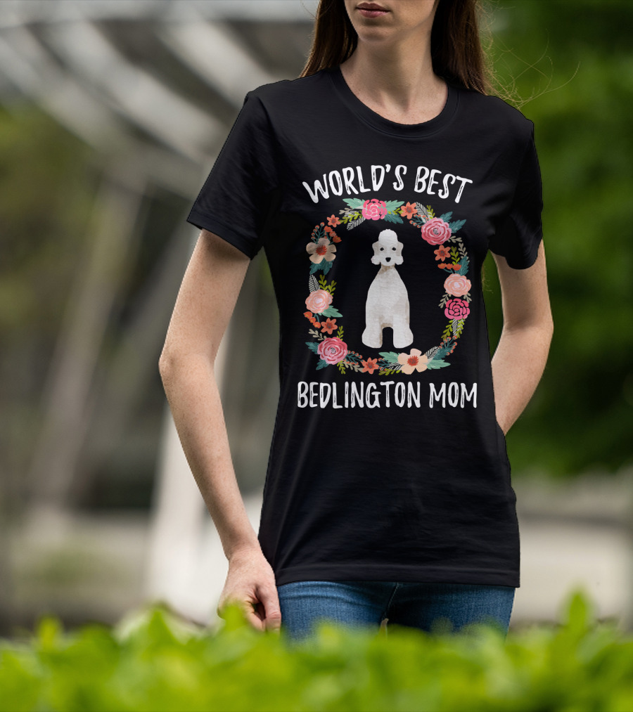 World's Best Bedlington Mom Floral Dog T-Shirt