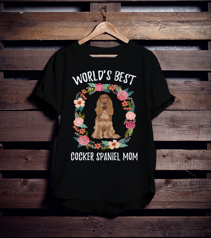 World's Best Cocker Spaniel Mom Floral Wreath T-Shirt