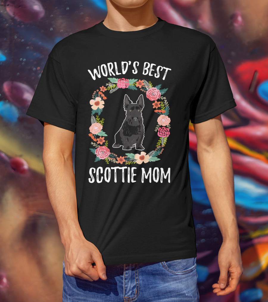 World's Best Scottie Mom Floral Wreath T-Shirt