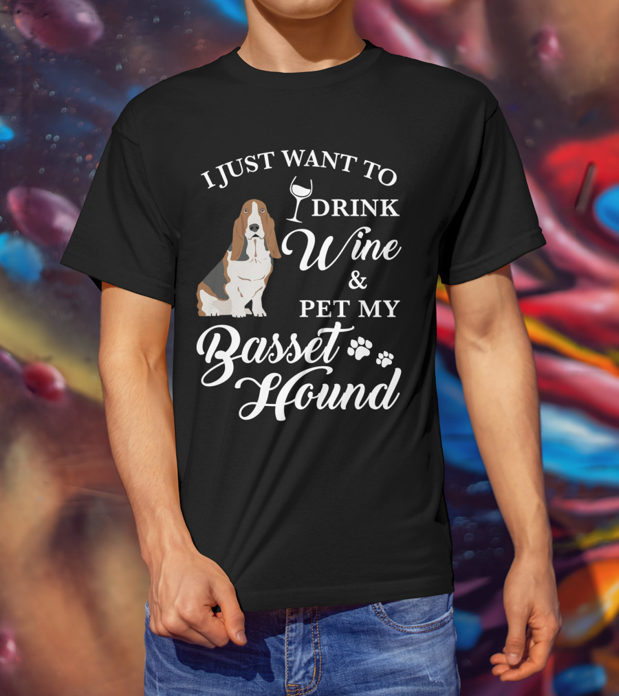 I Just Want To Drink Wine And Pet My Basset Hound Paws Icons T-Shirt