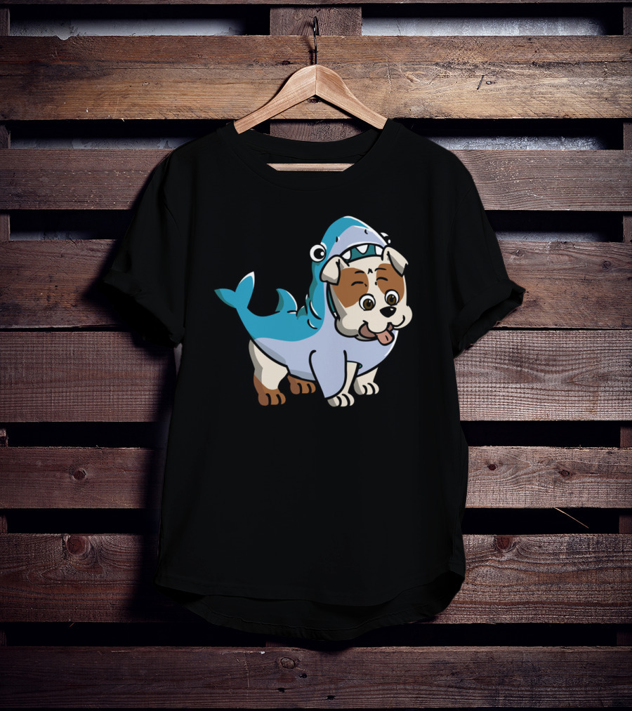 Bulldog Shark Fun Costume Cartoon T-Shirt