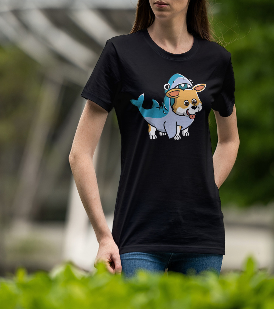 Corgi In Shark Costume Cute Hybrid T-Shirt