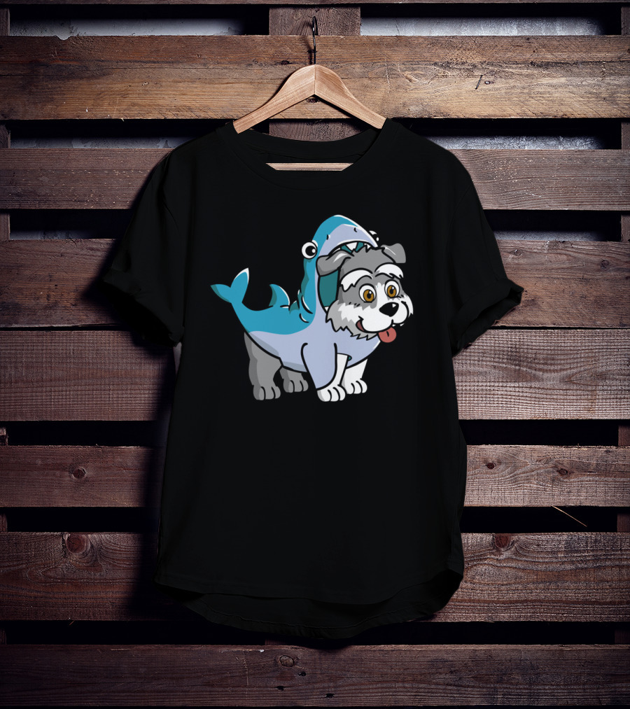 Schnauzer In Shark Costume Playful Cartoon Mashup T-Shirt