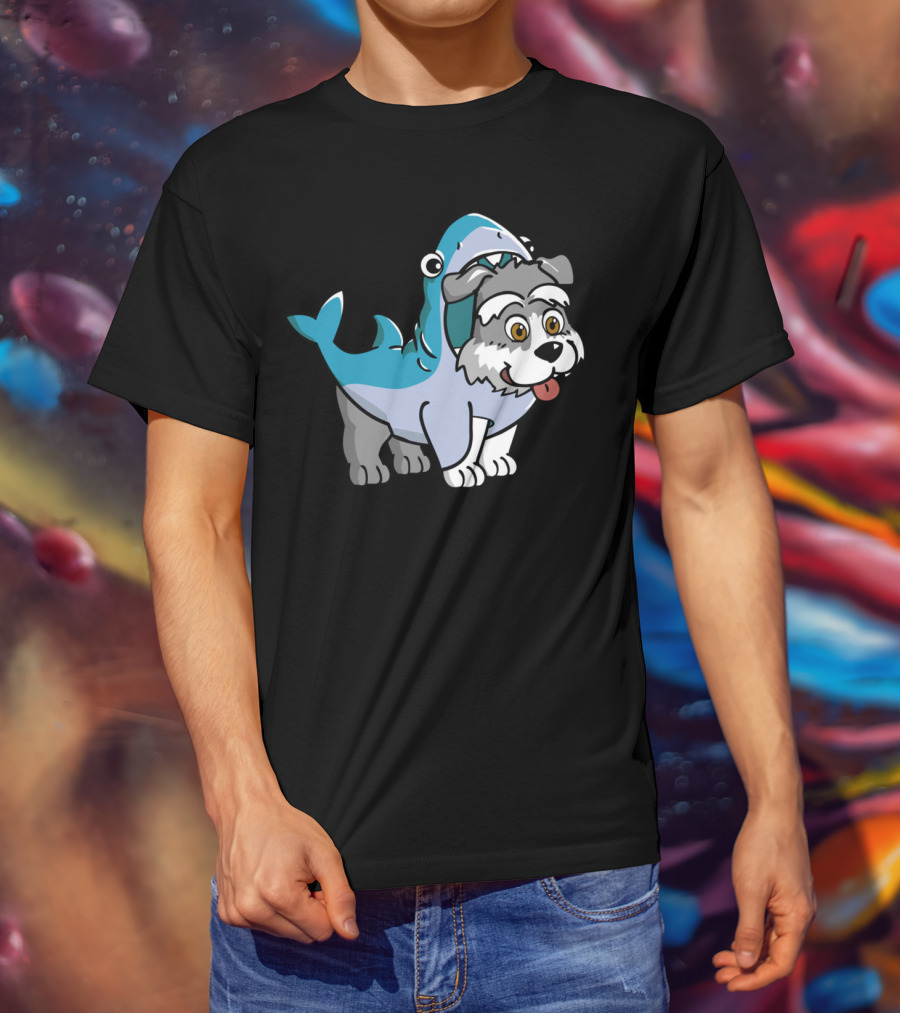 Schnauzer In Shark Costume Playful Cartoon Mashup T-Shirt