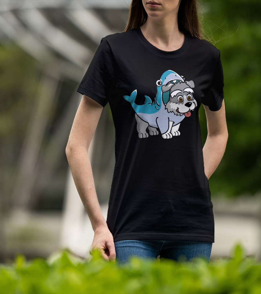 Schnauzer In Shark Costume Playful Cartoon Mashup T-Shirt