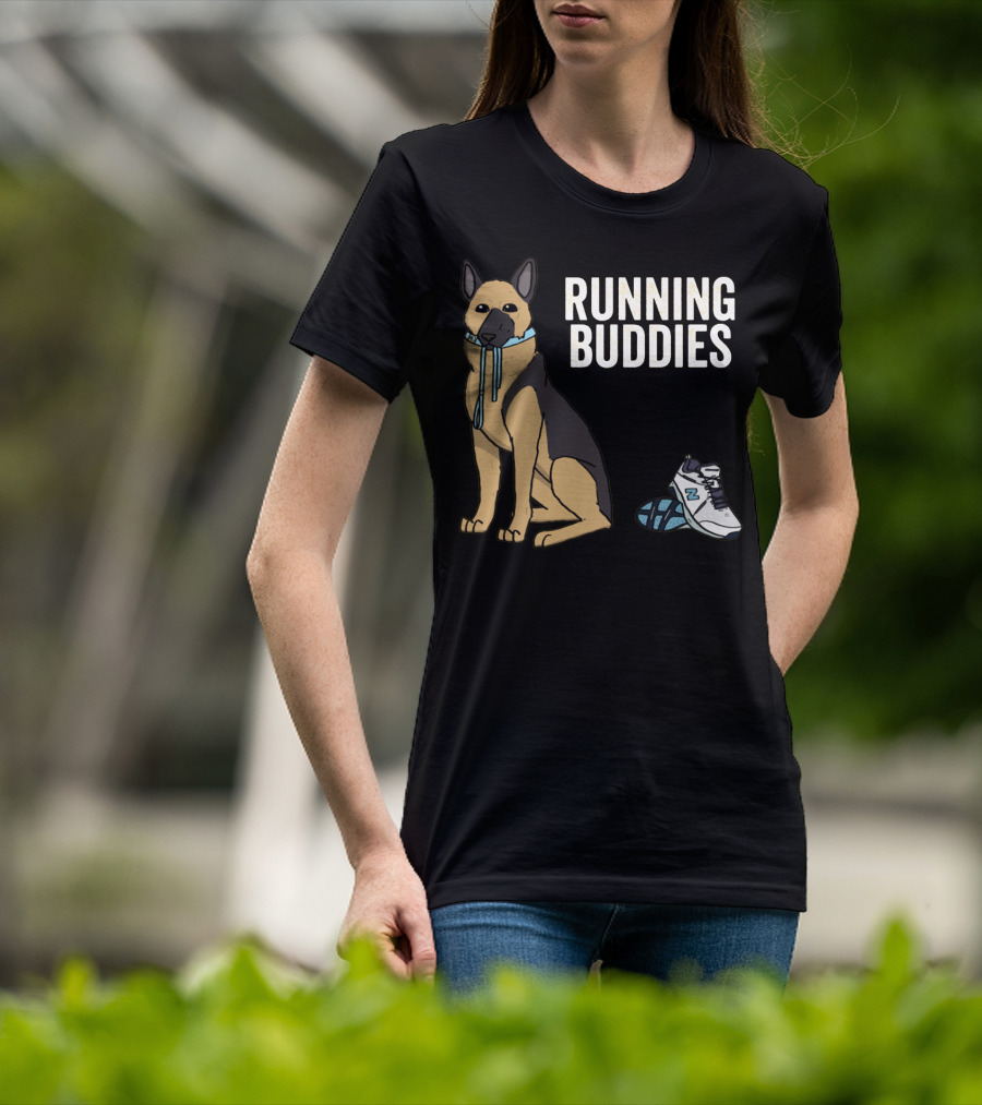 German Shepherd Running Buddies With Shoes And Collar T-Shirt