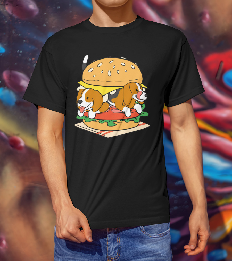 Beagle Burger Cuteness With Cheese, Lettuce, And Tomato T-Shirt
