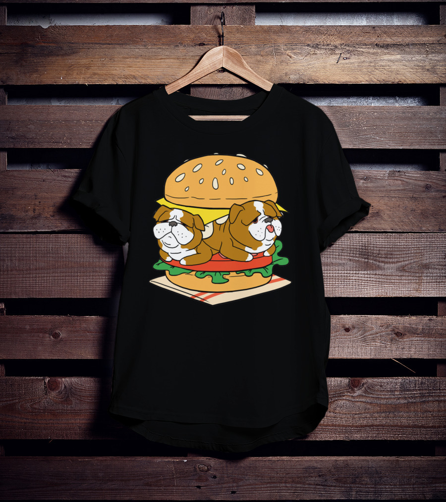 Bulldog Cheeseburger Cute Pet Sandwich Funny Food T-Shirt