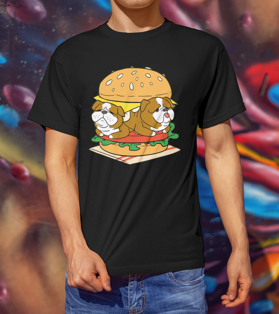 Bulldog Cheeseburger Cute Pet Sandwich Funny Food T-Shirt