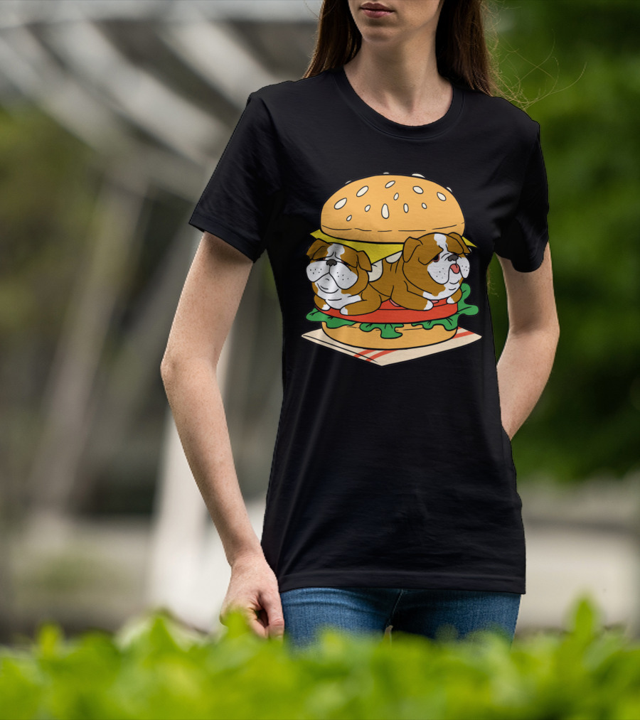 Bulldog Cheeseburger Cute Pet Sandwich Funny Food T-Shirt