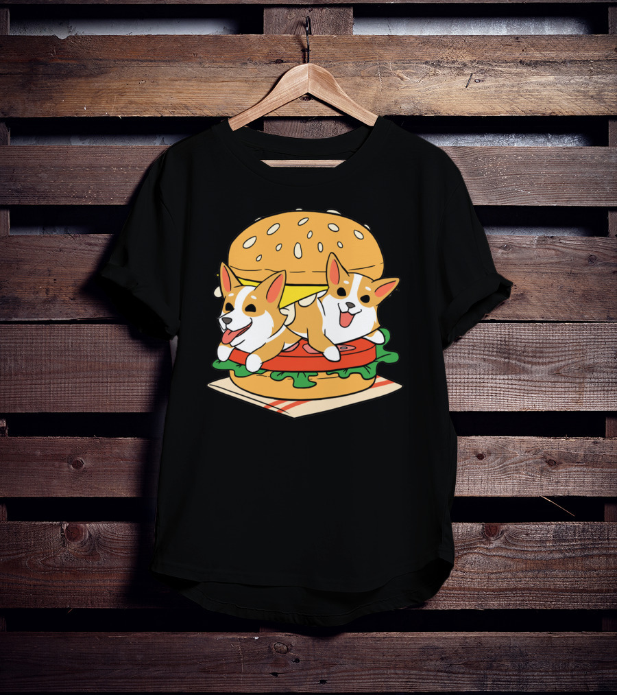 Corgi Burger Delight Double Pup Cheeseburger Fun T-Shirt