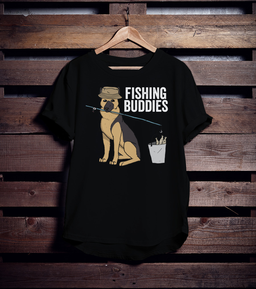 Fishing Buddies German Shepherd Bucket And Fishing Rod T-Shirt