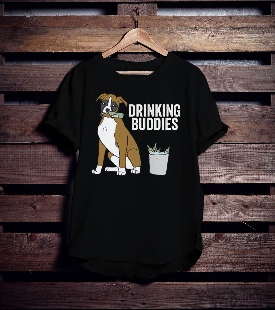 Boxer With Beer Bottles And Bucket - Drinking Buddies T-Shirt