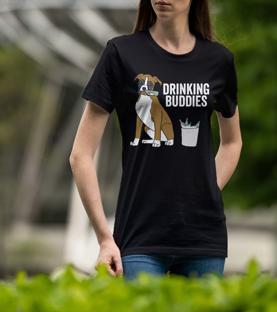 Boxer With Beer Bottles And Bucket - Drinking Buddies T-Shirt