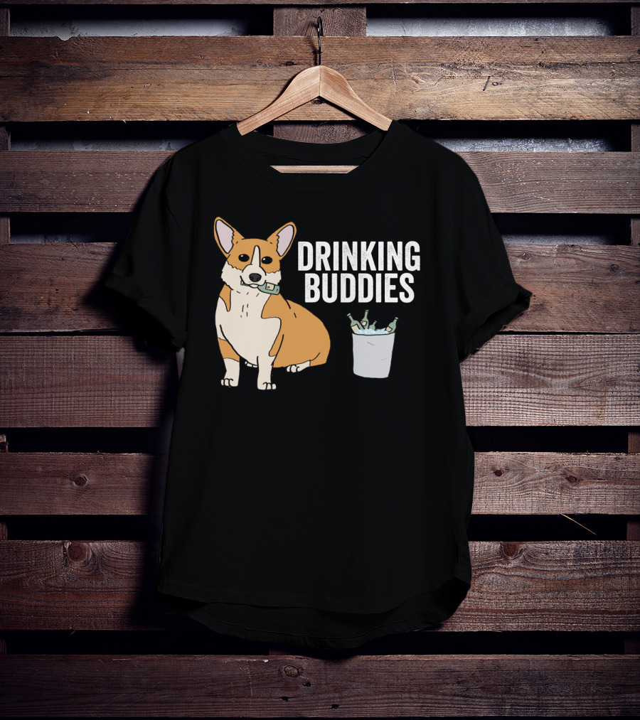 Corgi With Beer Cooler And Drinking Buddies Text T-Shirt