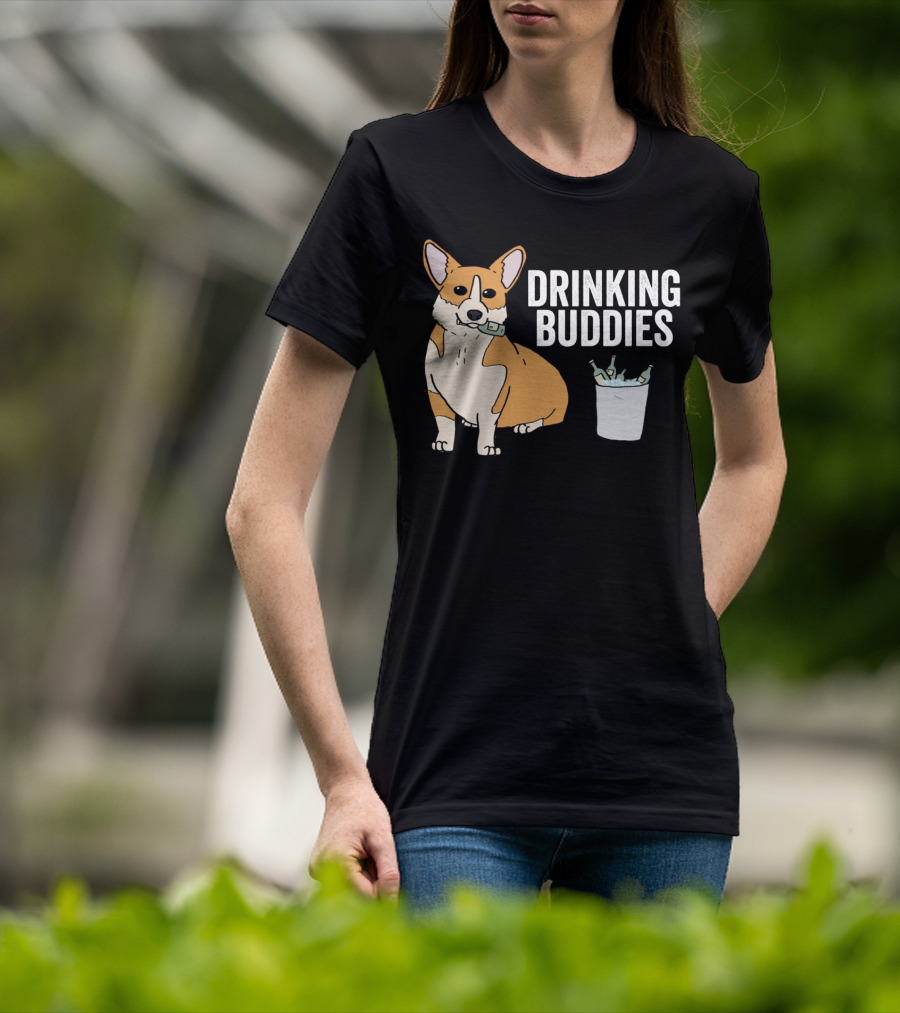 Corgi With Beer Cooler And Drinking Buddies Text T-Shirt