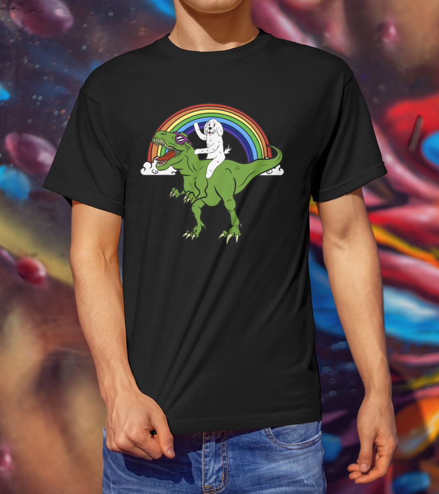 Bichon Frise Riding Tyrannosaurus T-Shirt