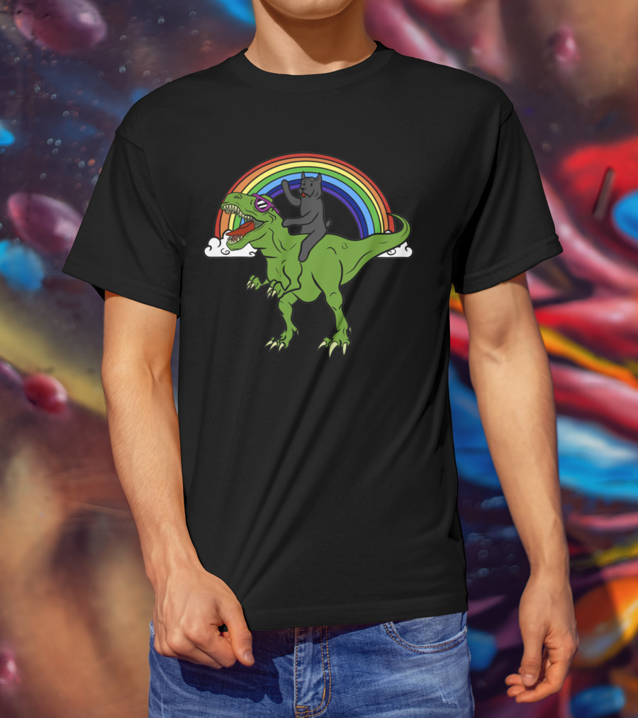 Cane Corso Dinosaur Riding Adventure With Rainbow And Clouds T-Shirt
