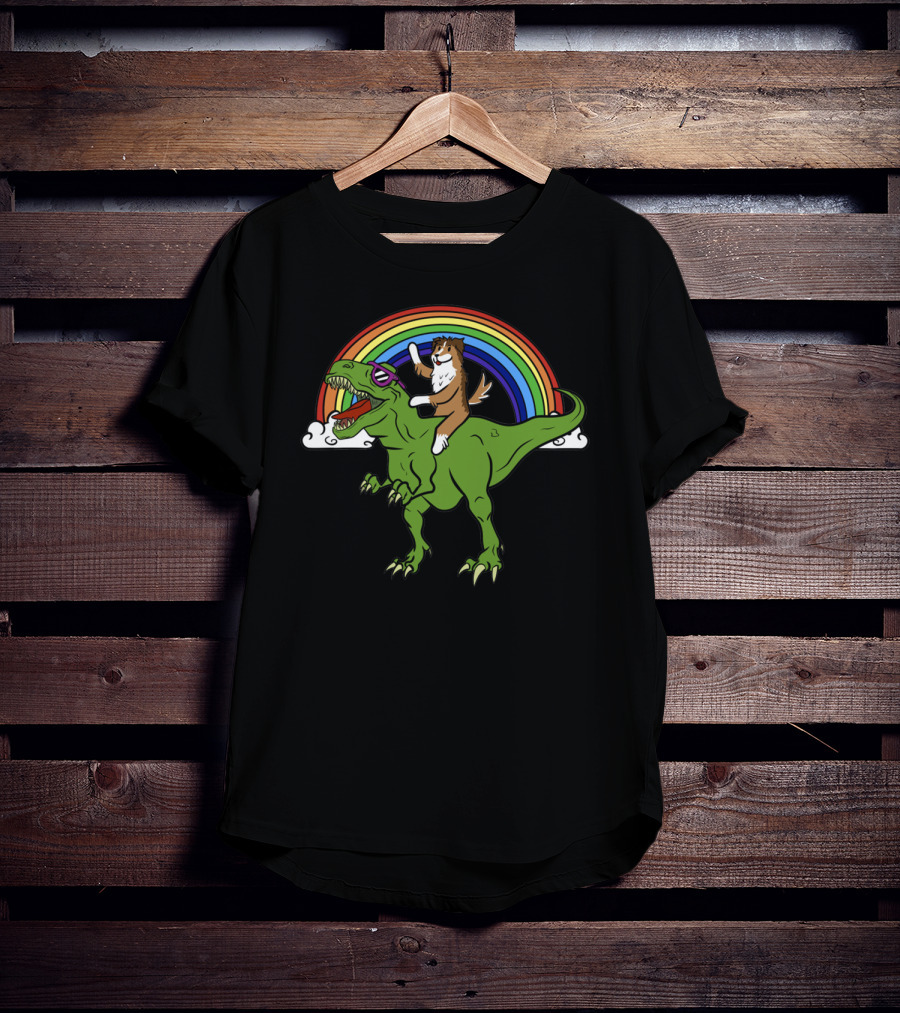 Sheltie Riding Dinosaur T-Shirt