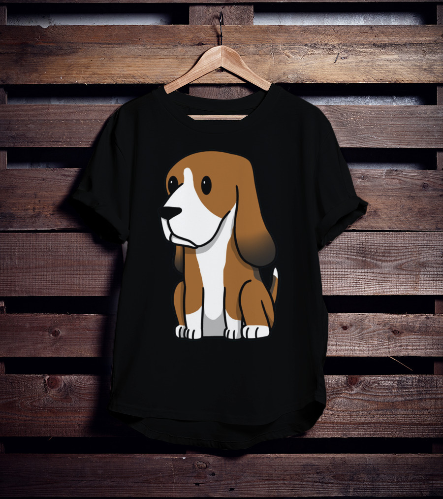 Basset Hound Cute Cartoon Brown And White Dog Sitting T-Shirt