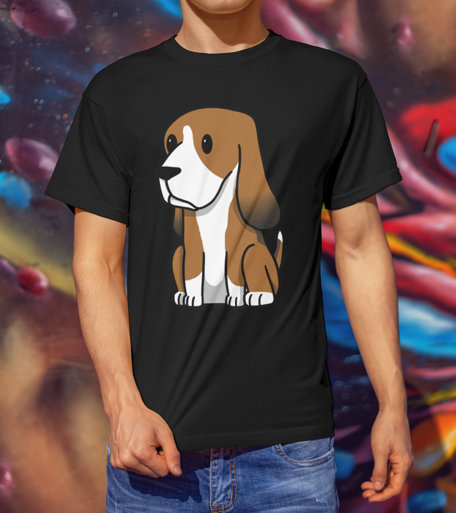 Basset Hound Cute Cartoon Brown And White Dog Sitting T-Shirt