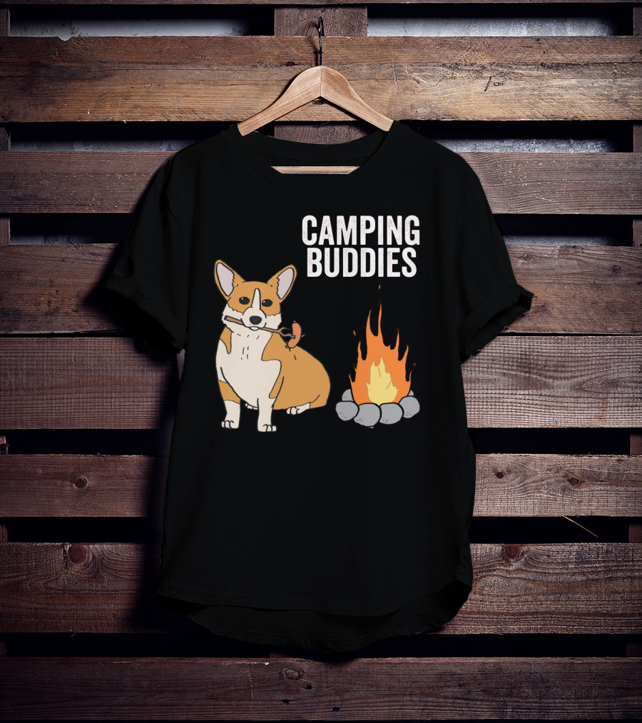 Corgi Roasting Marshmallow By Campfire - Camping Buddies Adventure T-Shirt