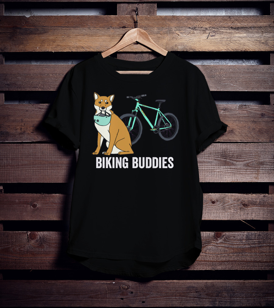 Shiba Inu With Bike Companion Biking Buddies Adventure T-Shirt