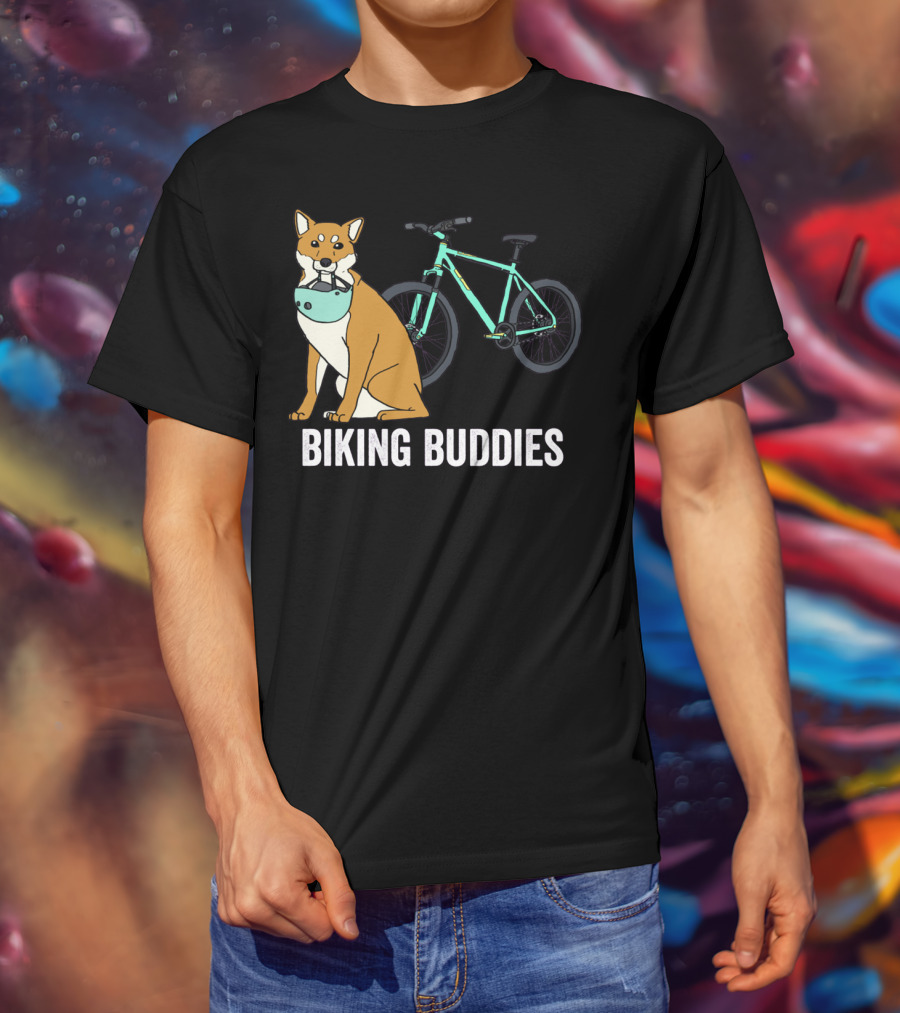Shiba Inu With Bike Companion Biking Buddies Adventure T-Shirt