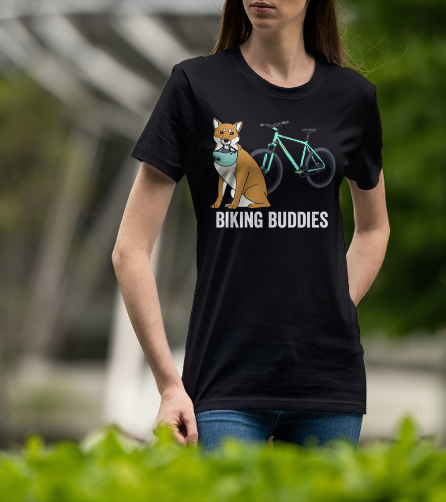 Shiba Inu With Bike Companion Biking Buddies Adventure T-Shirt