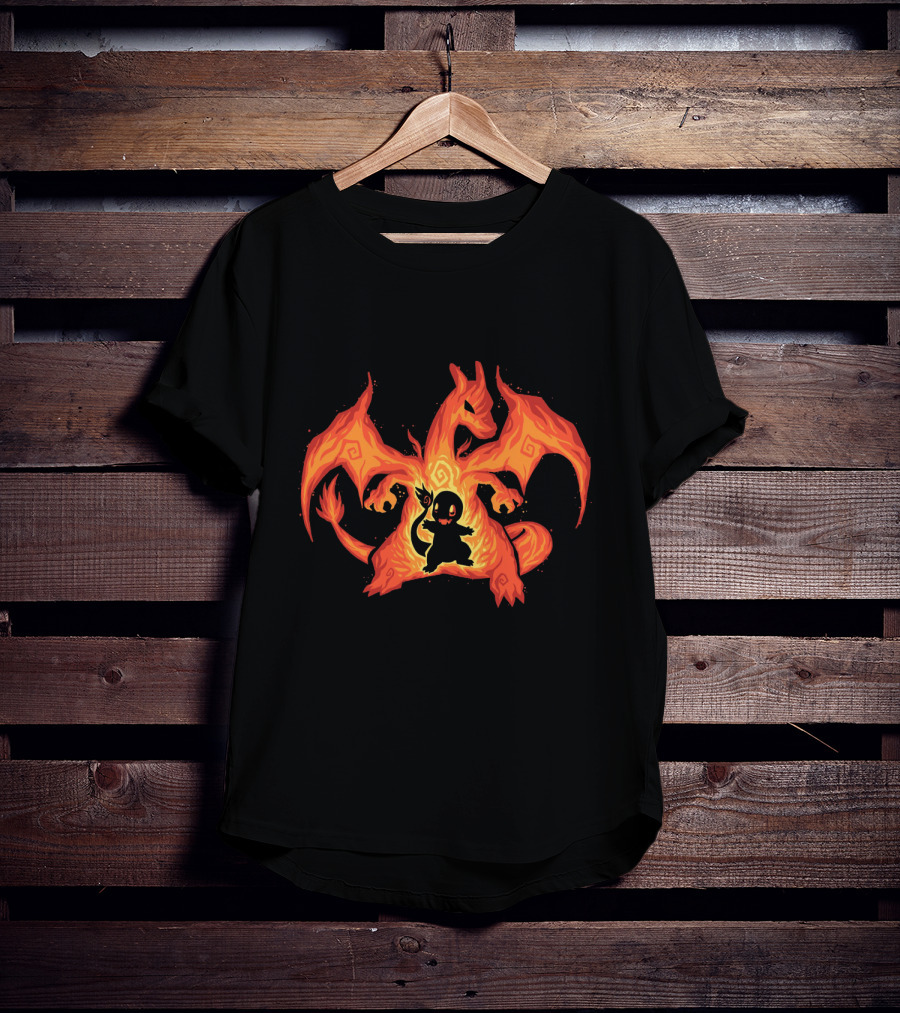 Evolution Charizard And Charmander Pokemon Fire Transformation T-Shirt