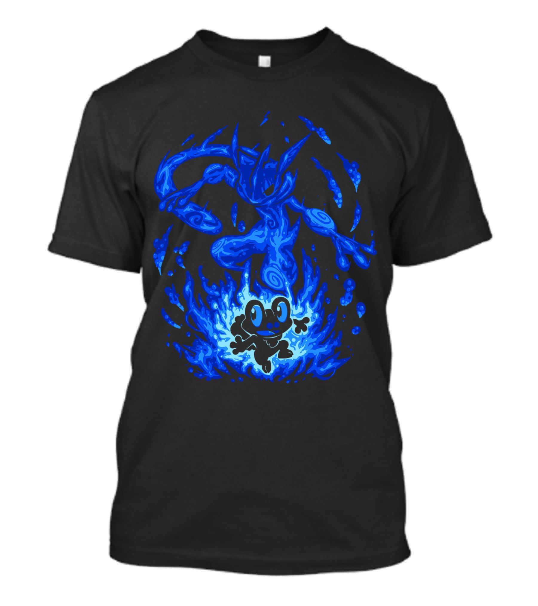 Evolution Pokemon Greninja Froakie Blue Flames T-Shirt