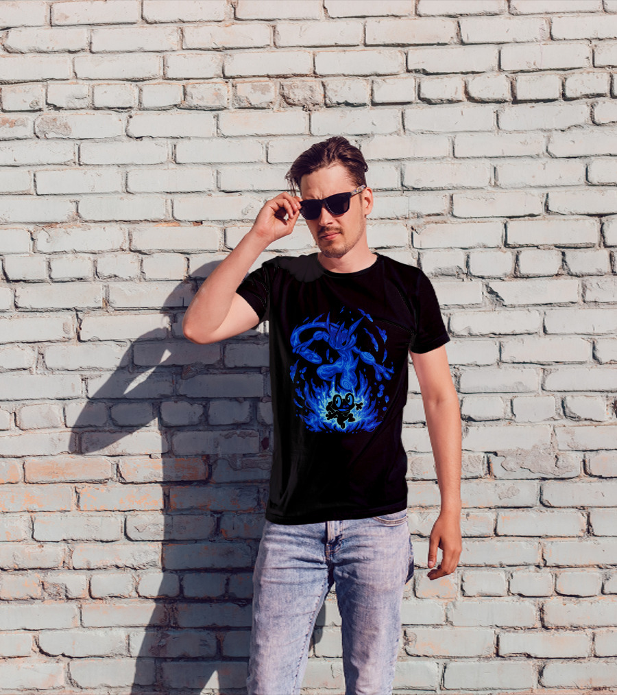 Evolution Pokemon Greninja Froakie Blue Flames T-Shirt