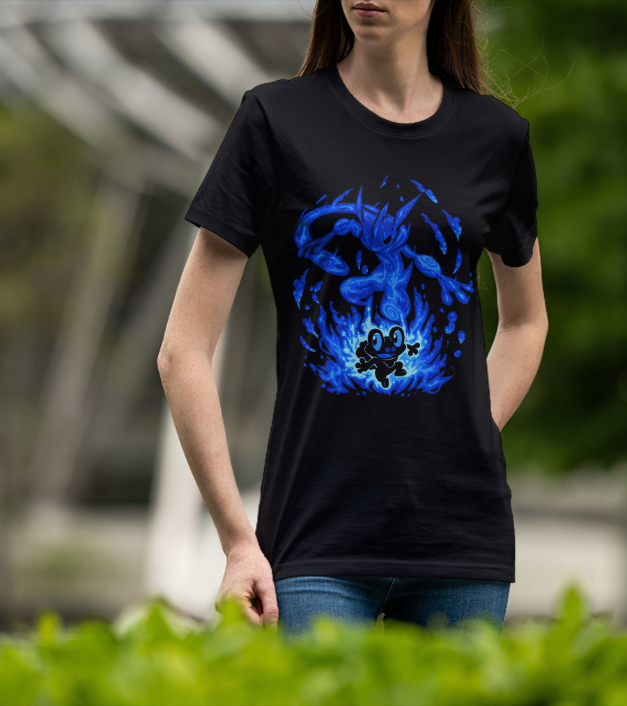 Evolution Pokemon Greninja Froakie Blue Flames T-Shirt