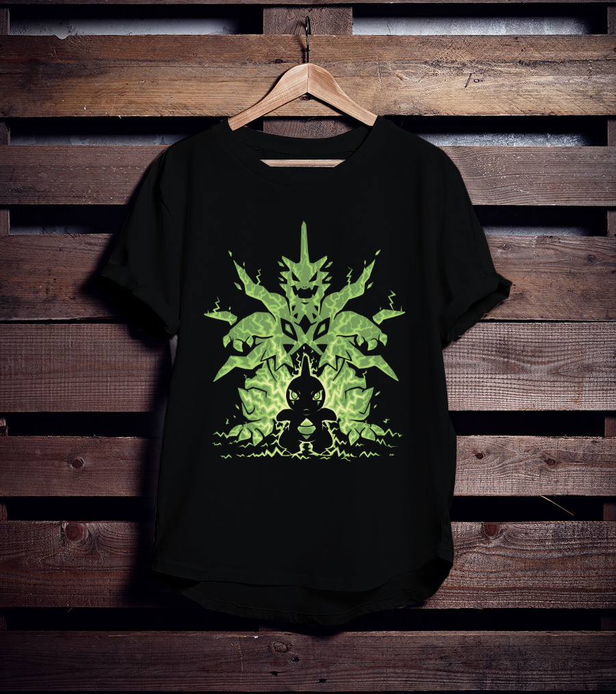 Evolution Pokemon Mega Tyranitar Larvitar Lightning Transformation T-Shirt