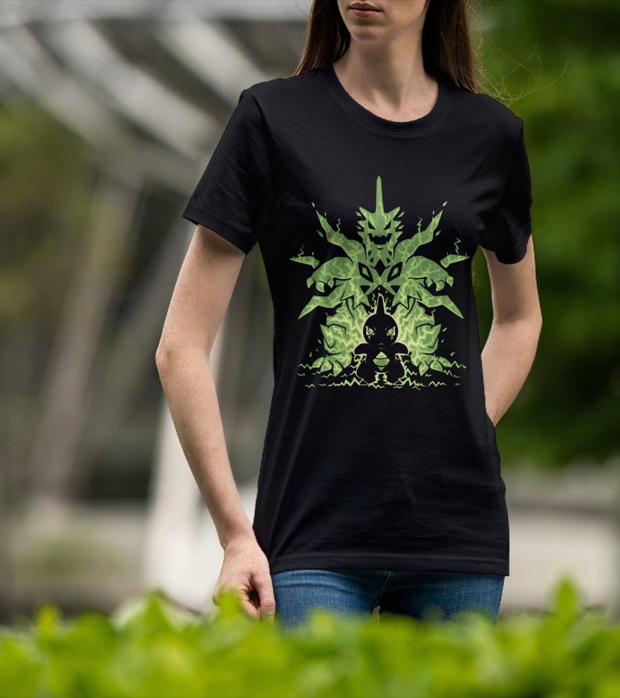 Evolution Pokemon Mega Tyranitar Larvitar Lightning Transformation T-Shirt