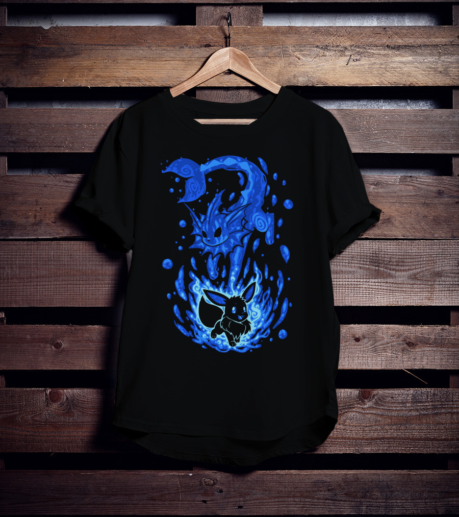 Evolution Pokemon Vaporeon Eevee Transformation Blue Watersplash T-Shirt