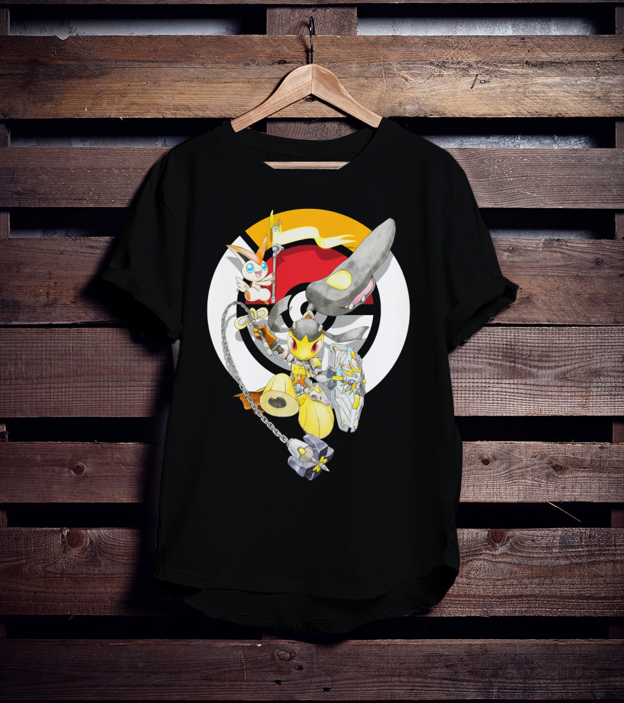 Pokemon Mawile Victini Fusion X Brigitte Crossover Battle Pose T-Shirt