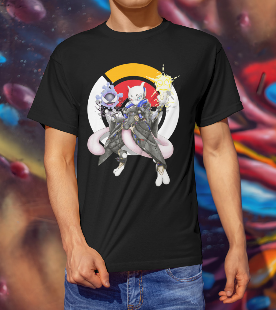 Pokemon Mewtwo X Moira Crossover With Overwatch Symbols And Gastly IN T-Shirt