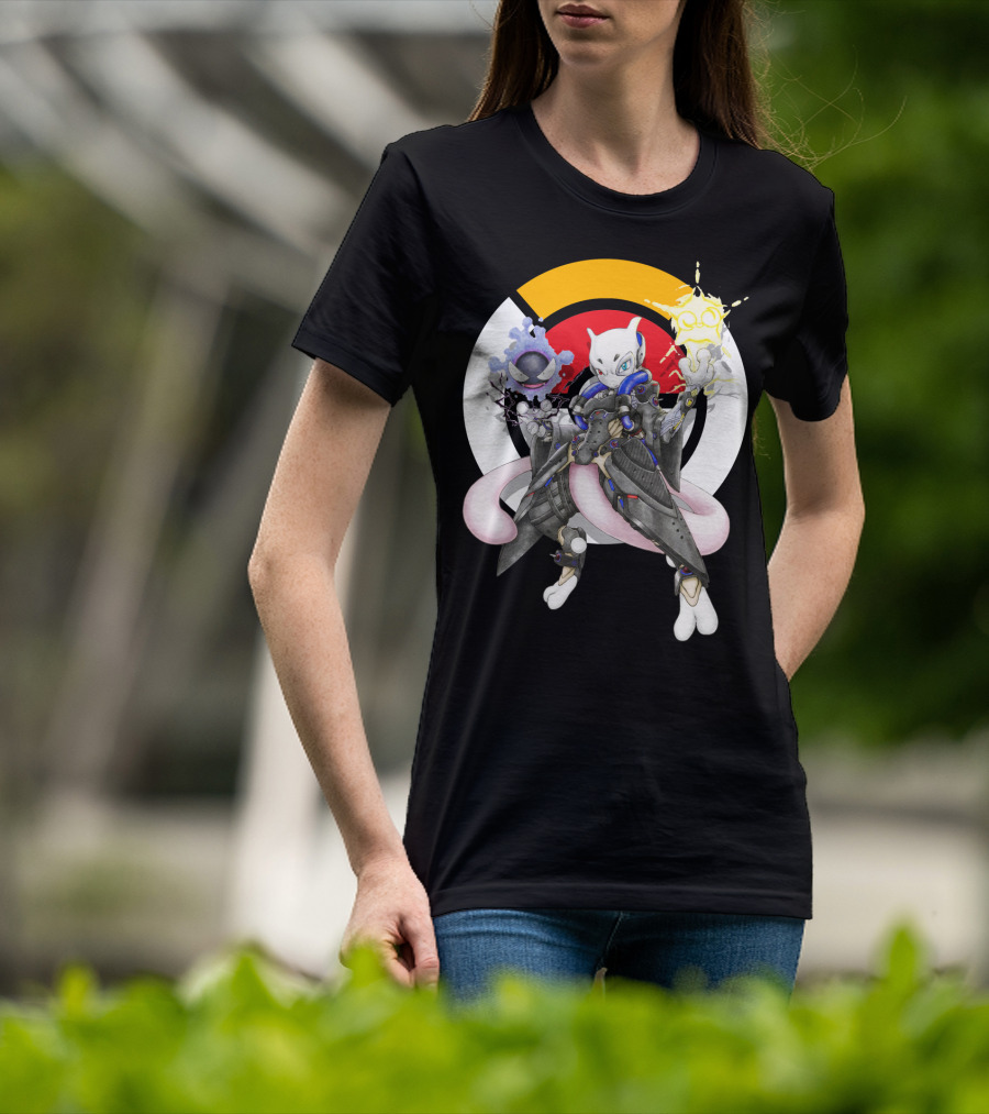 Pokemon Mewtwo X Moira Crossover With Overwatch Symbols And Gastly IN T-Shirt