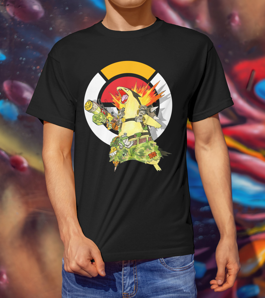 Pokemon Typhlosion Junkrat Crossover Symbol Background T-Shirt