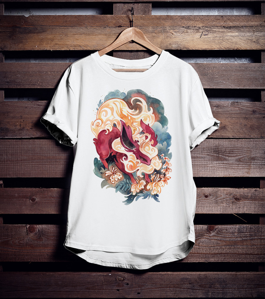 Watercolor Pokemon Flareon Smoke And Flames T-Shirt