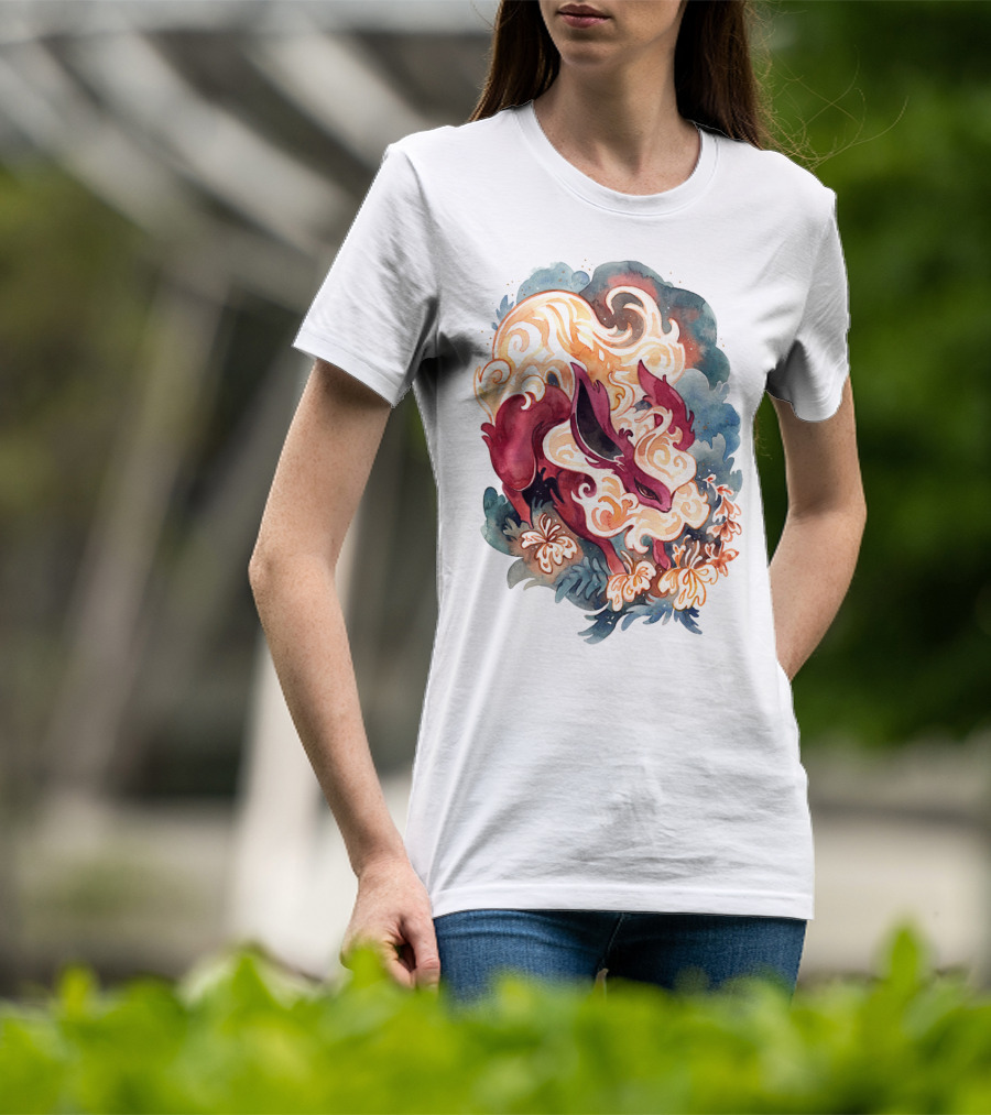Watercolor Pokemon Flareon Smoke And Flames T-Shirt